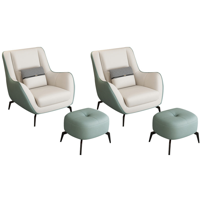 Mid-Century Modern Accent Chair Cushion Back Basic Four Legs Arms Included Armchair Green White 2 Piece Set With Ottoman Clearhalo 'Accent Chairs' 'accent_chairs' 'Chairs & Seating' 'furn' 'furn_accent_chairs' 'Furniture' 'Living Room Furniture' 6656040