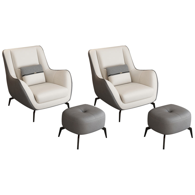 Mid-Century Modern Accent Chair Cushion Back Basic Four Legs Arms Included Armchair Light Gray Beige 2 Piece Set With Ottoman Clearhalo 'Accent Chairs' 'accent_chairs' 'Chairs & Seating' 'furn' 'furn_accent_chairs' 'Furniture' 'Living Room Furniture' 6656044