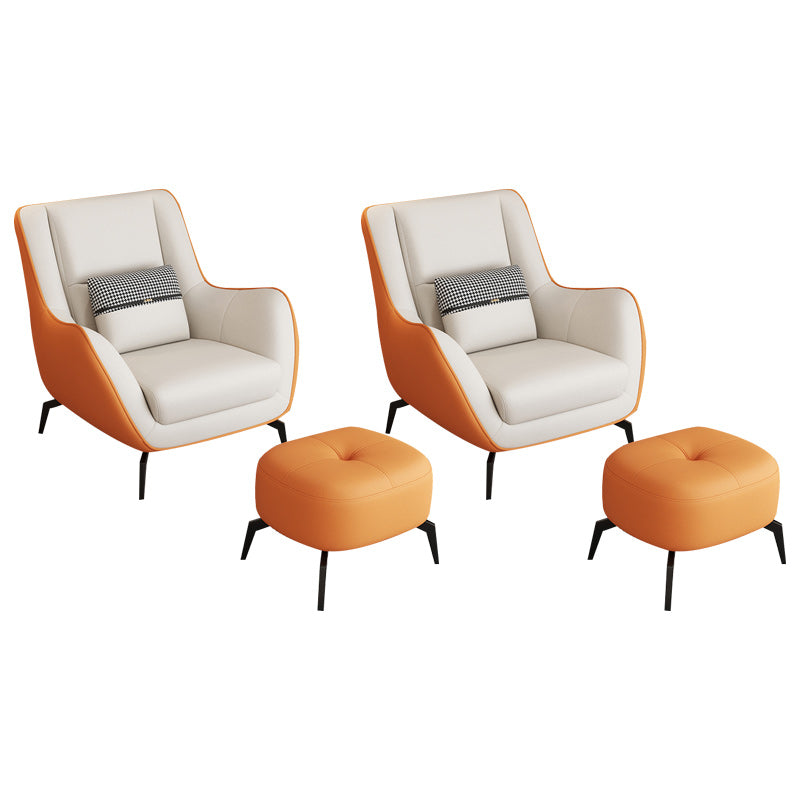 Mid-Century Modern Accent Chair Cushion Back Basic Four Legs Arms Included Armchair Orange Beige 2 Piece Set With Ottoman Clearhalo 'Accent Chairs' 'accent_chairs' 'Chairs & Seating' 'furn' 'furn_accent_chairs' 'Furniture' 'Living Room Furniture' 6656046