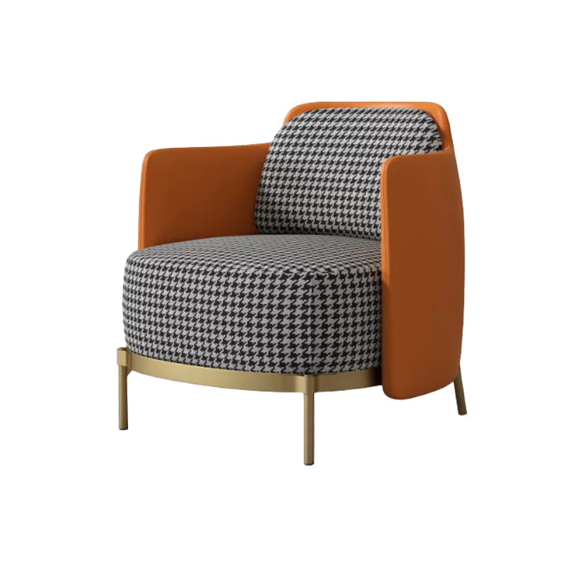 Upholstered Accent Armchair 4 Legs Sewn Pillow Back Accent Chair Orange Houndstooth Linen 1 Piece Clearhalo 'Accent Chairs' 'accent_chairs' 'Chairs & Seating' 'furn' 'furn_accent_chairs' 'Furniture' 'Living Room Furniture' 6656091
