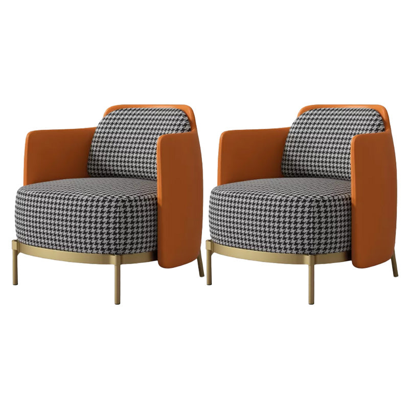Upholstered Accent Armchair 4 Legs Sewn Pillow Back Accent Chair Orange Houndstooth Linen 2 Piece Set Clearhalo 'Accent Chairs' 'accent_chairs' 'Chairs & Seating' 'furn' 'furn_accent_chairs' 'Furniture' 'Living Room Furniture' 6656093