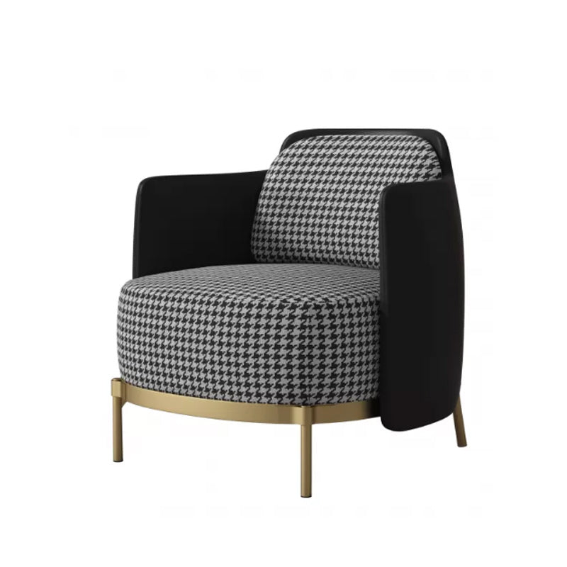 Upholstered Accent Armchair 4 Legs Sewn Pillow Back Accent Chair Black Houndstooth Linen 1 Piece Clearhalo 'Accent Chairs' 'accent_chairs' 'Chairs & Seating' 'furn' 'furn_accent_chairs' 'Furniture' 'Living Room Furniture' 6656095