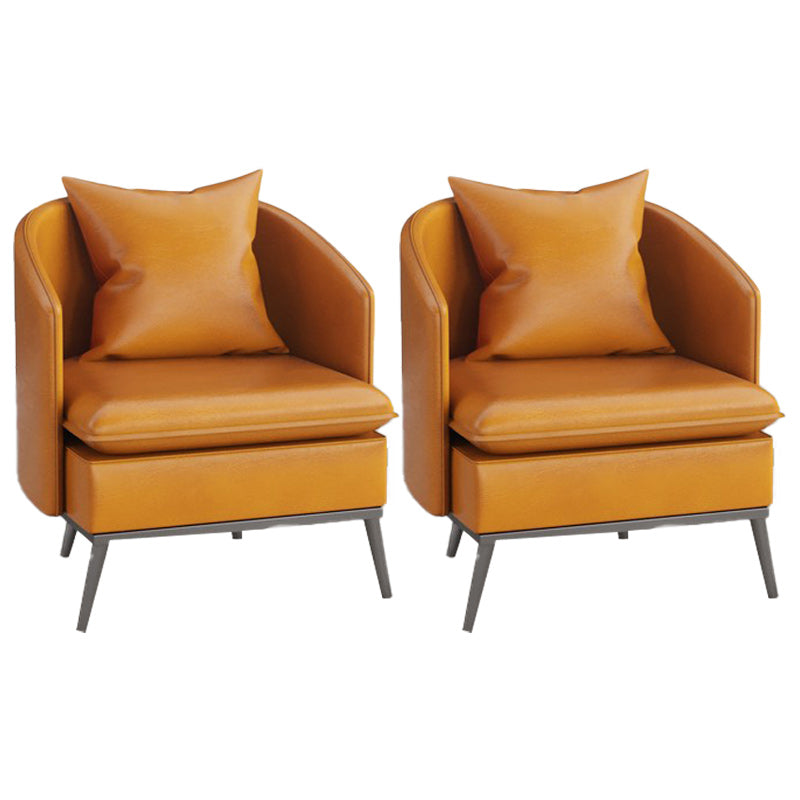 Genuine Leather Accent Armchair Basic Four Legs Pillow Back Chair 23.6"L x 23.6"W x 29.5"H Light Brown 2 Piece Set Clearhalo 'Accent Chairs' 'accent_chairs' 'Chairs & Seating' 'furn' 'furn_accent_chairs' 'Furniture' 'Living Room Furniture' 6656108