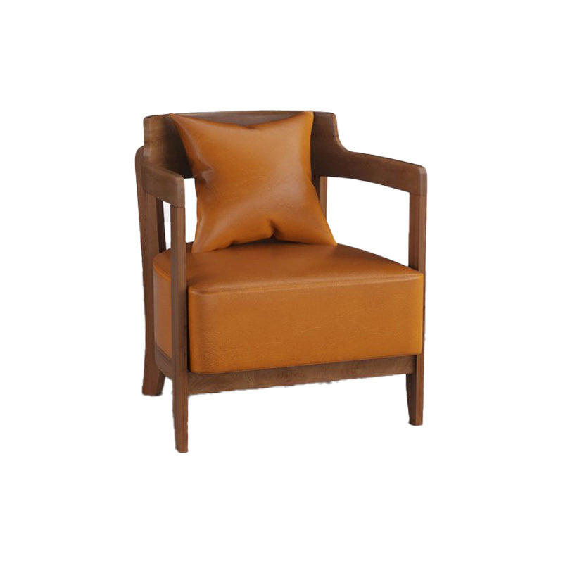 Genuine Leather Accent Armchair Basic Four Legs Pillow Back Chair 24.4"L x 24.4"W x 29.5"H Light Brown 1 Piece Clearhalo 'Accent Chairs' 'accent_chairs' 'Chairs & Seating' 'furn' 'furn_accent_chairs' 'Furniture' 'Living Room Furniture' 6656118