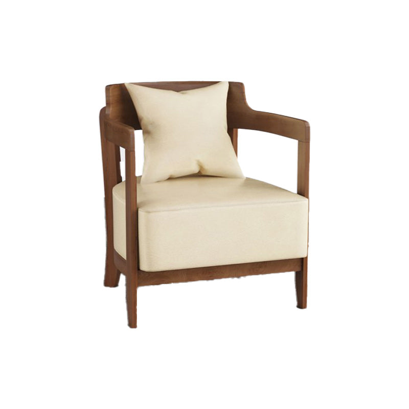 Genuine Leather Accent Armchair Basic Four Legs Pillow Back Chair 24.4"L x 24.4"W x 29.5"H Off-White 1 Piece Clearhalo 'Accent Chairs' 'accent_chairs' 'Chairs & Seating' 'furn' 'furn_accent_chairs' 'Furniture' 'Living Room Furniture' 6656126