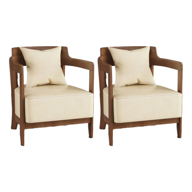 Genuine Leather Accent Armchair Basic Four Legs Pillow Back Chair 24.4"L x 24.4"W x 29.5"H Off-White 2 Piece Set Clearhalo 'Accent Chairs' 'accent_chairs' 'Chairs & Seating' 'furn' 'furn_accent_chairs' 'Furniture' 'Living Room Furniture' 6656128