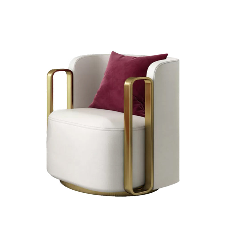 Glam Arm Chair Pillow Back Gold Base Arms Included Living Room Armchair Off-White Microfiber Leather 1 Piece Clearhalo 'Accent Chairs' 'accent_chairs' 'Chairs & Seating' 'furn' 'furn_accent_chairs' 'Furniture' 'Living Room Furniture' 6656136