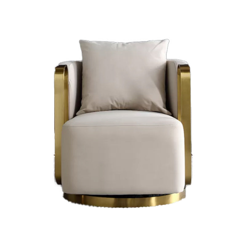 Glam Arm Chair Pillow Back Gold Base Arms Included Living Room Armchair Off-White Flannel 1 Piece Clearhalo 'Accent Chairs' 'accent_chairs' 'Chairs & Seating' 'furn' 'furn_accent_chairs' 'Furniture' 'Living Room Furniture' 6656140