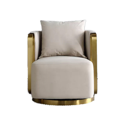 Glam Arm Chair Pillow Back Gold Base Arms Included Living Room Armchair Off-White Flannel 1 Piece Clearhalo 'Accent Chairs' 'accent_chairs' 'Chairs & Seating' 'furn' 'furn_accent_chairs' 'Furniture' 'Living Room Furniture' 6656140