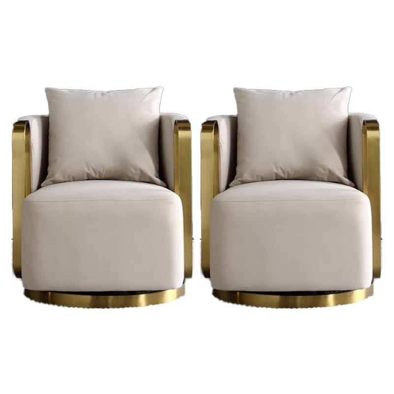 Glam Arm Chair Pillow Back Gold Base Arms Included Living Room Armchair Off-White Flannel 2 Piece Set Clearhalo 'Accent Chairs' 'accent_chairs' 'Chairs & Seating' 'furn' 'furn_accent_chairs' 'Furniture' 'Living Room Furniture' 6656142