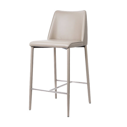 Modern Backrest Bar Stool Leather Metal Base Counter Stool for Living Room Light Gray 1 Piece Short Stool(22"H)