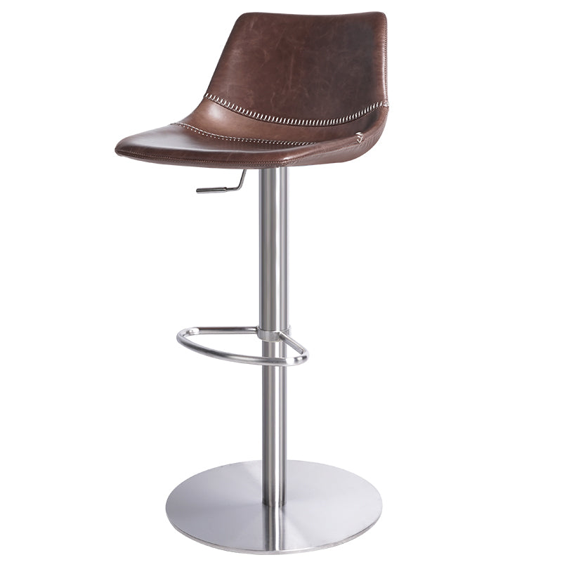 Industrial Leather Bar Stool Adjustable Backrest Bar Stool for Bristol Silver Dark Brown 1 Piece Clearhalo 'Bar Furniture' 'Bar Stools' 'bar_stools' 'furn' 'furn_bar_stools' 'Furniture' 'Kitchen & Dining Furniture' 6661560