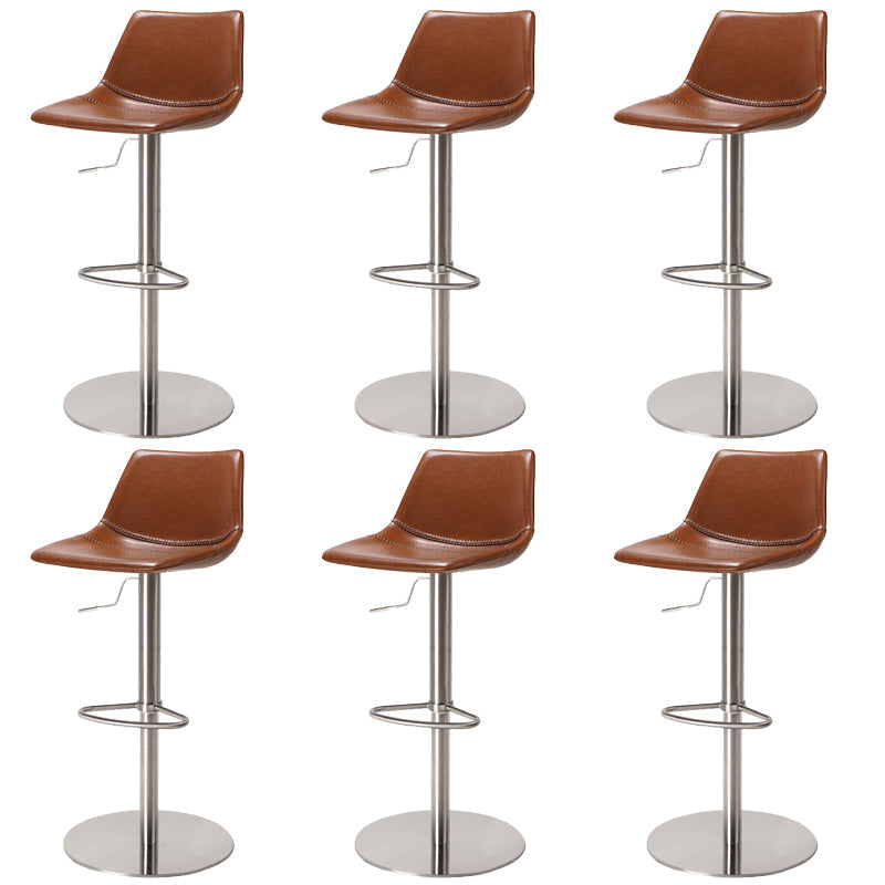 Industrial Leather Bar Stool Adjustable Backrest Bar Stool for Bristol Silver Brown 6 Piece Set Clearhalo 'Bar Furniture' 'Bar Stools' 'bar_stools' 'furn' 'furn_bar_stools' 'Furniture' 'Kitchen & Dining Furniture' 6661600
