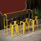 Metal Dining Stools Low Back Bar Stools with Footrest in Yellow