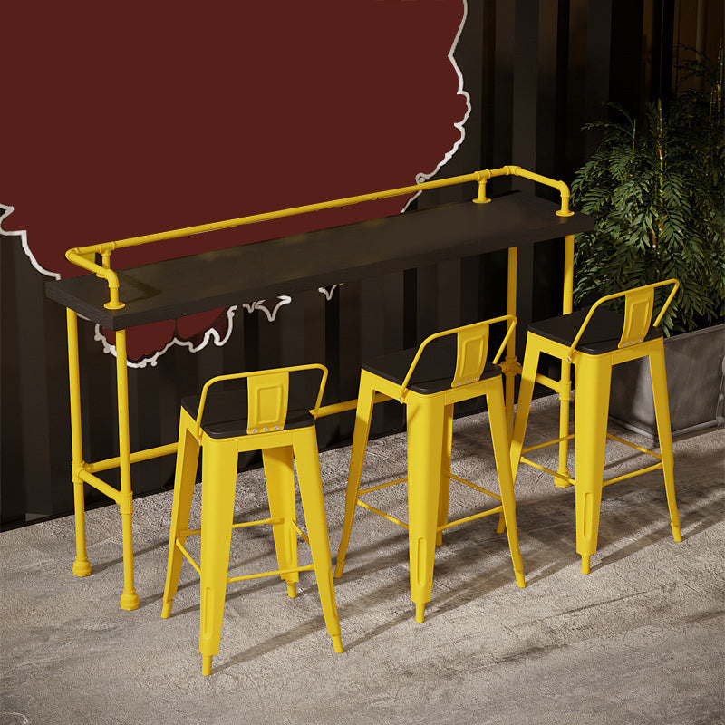 Metal Dining Stools Low Back Bar Stools with Footrest in Yellow