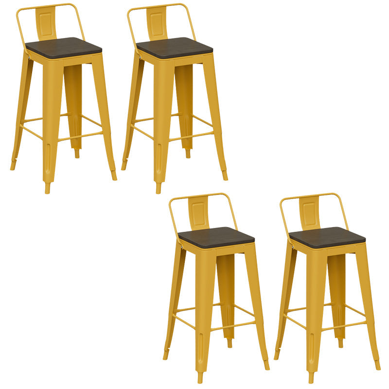 Metal Dining Stools Low Back Bar Stools with Footrest in Yellow
