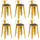 Metal Dining Stools Low Back Bar Stools with Footrest in Yellow