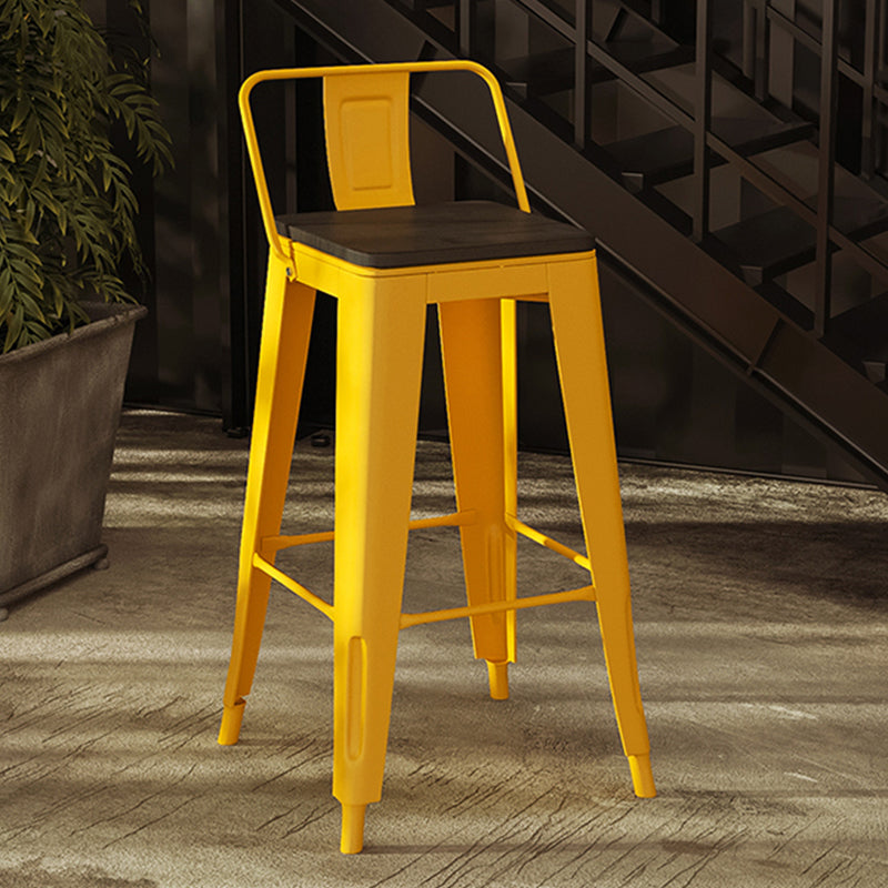 Metal Dining Stools Low Back Bar Stools with Footrest in Yellow