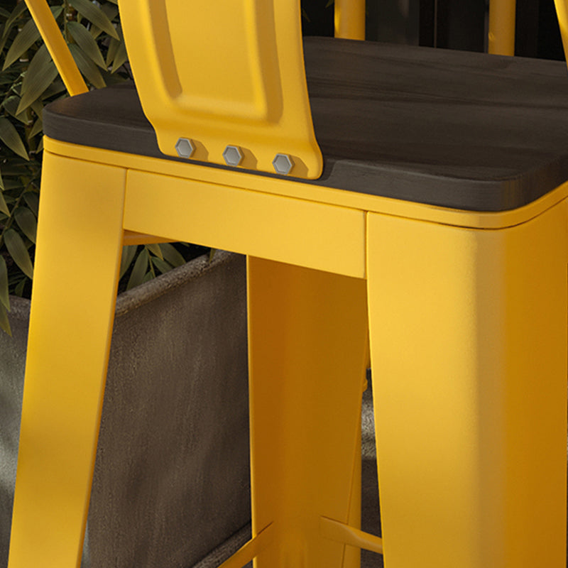 Metal Dining Stools Low Back Bar Stools with Footrest in Yellow