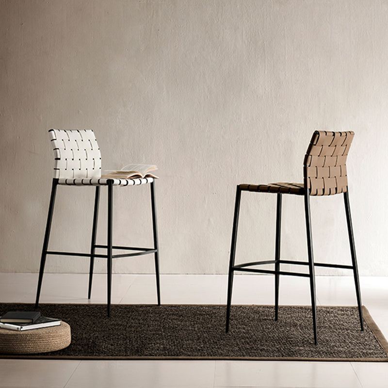 Sgabelli da bar contemporanei in finta pelle in pelle con base in metallo