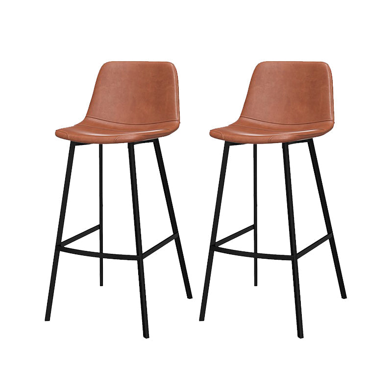 Metal Low Back Dining Stools Contemporary Armless Bar Stools with Footrest Dark Brown 2 Piece Set Clearhalo 'Bar Furniture' 'Bar Stools' 'bar_stools' 'furn' 'furn_bar_stools' 'Furniture' 'Kitchen & Dining Furniture' 6662062