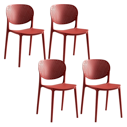 Indoor-Outdoor Plastic Dining Chair Open Back Stacking Side Chair Red 4 Piece Set