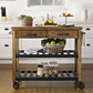 Pine Wood Kitchen Trolley Isla de cocina de madera maciza con estante de toalla