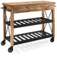 Pine Wood Kitchen Trolley Isla de cocina de madera maciza con estante de toalla