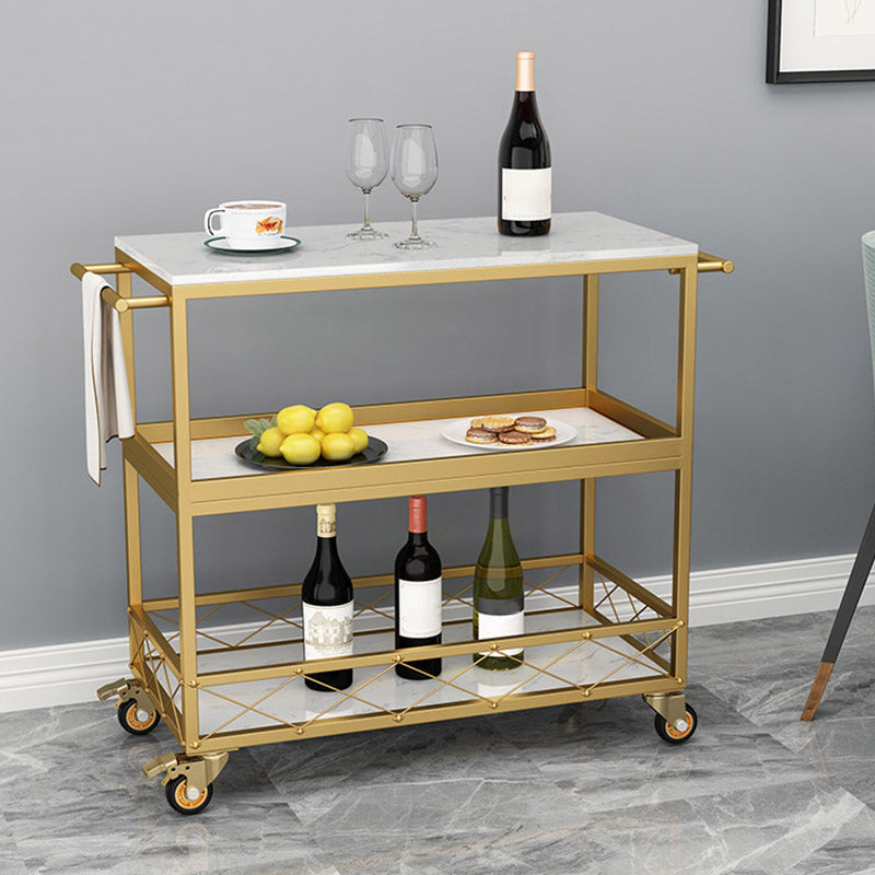Marble Home Dining Kitchen Trolley Rectangular Prep Table with Towel Rack Clearhalo 'furn' 'furn_kitchen_islands_carts' 'Furniture' 'Kitchen & Dining Furniture' 'Kitchen Islands & Carts' 'kitchen_islands_carts' 6663080