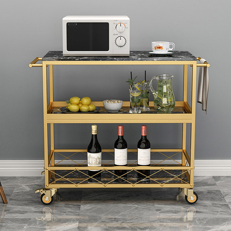 Marble Home Dining Kitchen Trolley Rectangular Prep Table with Towel Rack Clearhalo 'furn' 'furn_kitchen_islands_carts' 'Furniture' 'Kitchen & Dining Furniture' 'Kitchen Islands & Carts' 'kitchen_islands_carts' 6663088