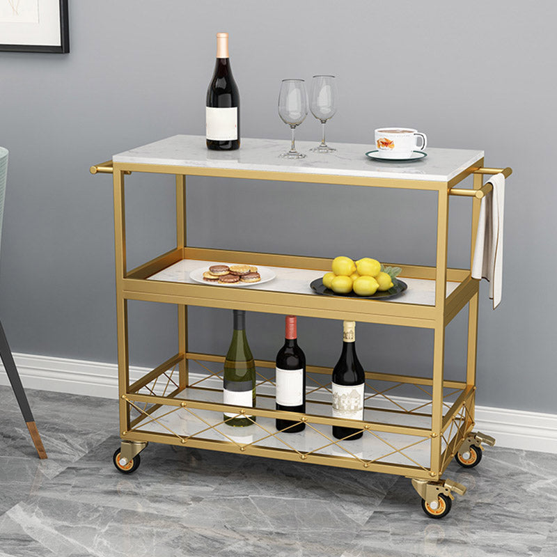 Marble Home Dining Kitchen Trolley Rectangular Prep Table with Towel Rack Clearhalo 'furn' 'furn_kitchen_islands_carts' 'Furniture' 'Kitchen & Dining Furniture' 'Kitchen Islands & Carts' 'kitchen_islands_carts' 6663089