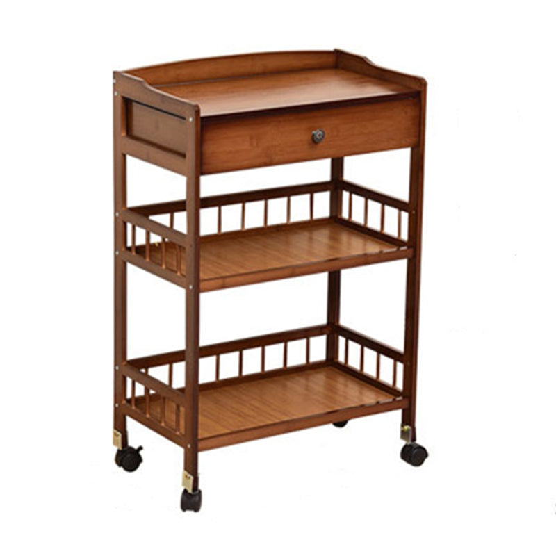 Rolling Kitchen Trolley Rectangular Bamboo Wooden Prep Table 21"L x 12"W x 31"H Brown Drawers Clearhalo 'furn' 'furn_kitchen_islands_carts' 'Furniture' 'Kitchen & Dining Furniture' 'Kitchen Islands & Carts' 'kitchen_islands_carts' 6663188