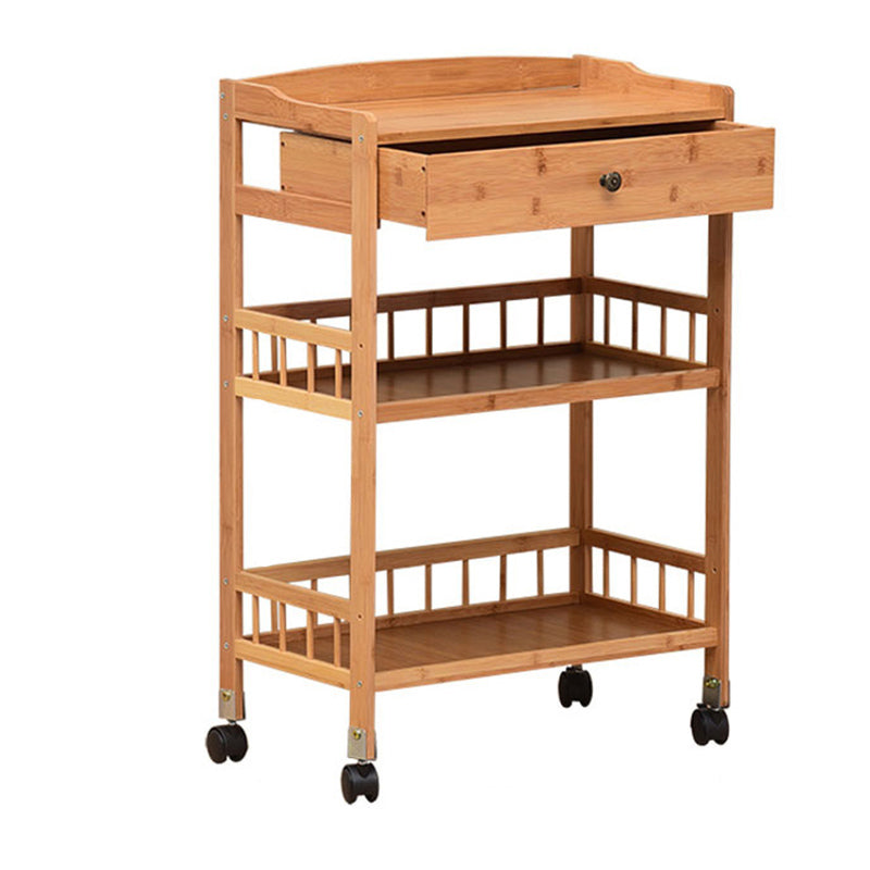 Rolling Kitchen Trolley Rectangular Bamboo Wooden Prep Table 21"L x 12"W x 31"H Natural Drawers Clearhalo 'furn' 'furn_kitchen_islands_carts' 'Furniture' 'Kitchen & Dining Furniture' 'Kitchen Islands & Carts' 'kitchen_islands_carts' 6663189