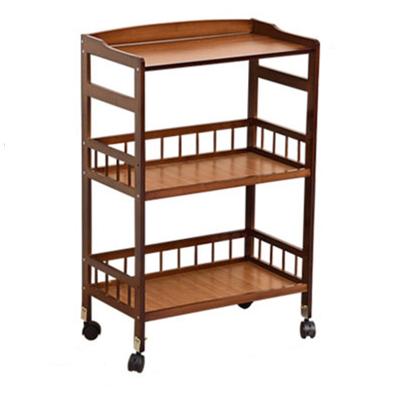 Rolling Kitchen Trolley Rectangular Bamboo Wooden Prep Table 21"L x 12"W x 31"H Brown Open Storage Clearhalo 'furn' 'furn_kitchen_islands_carts' 'Furniture' 'Kitchen & Dining Furniture' 'Kitchen Islands & Carts' 'kitchen_islands_carts' 6663192