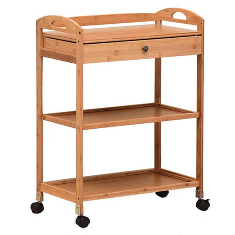 Rolling Kitchen Trolley Rectangular Bamboo Wooden Prep Table 23"L x 13"W x 31"H Natural Drawers Clearhalo 'furn' 'furn_kitchen_islands_carts' 'Furniture' 'Kitchen & Dining Furniture' 'Kitchen Islands & Carts' 'kitchen_islands_carts' 6663196