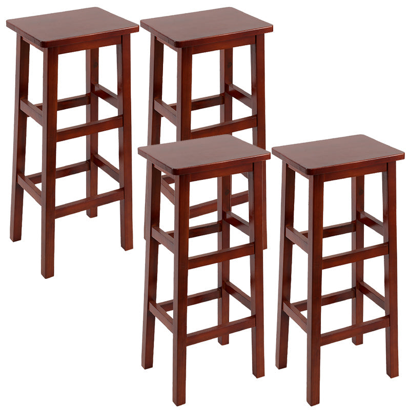 Solid Wood Bar Stool Counter Armless Backless Stool for Living Room Red Brown 4 Piece Set Bar Stool(28"H) Clearhalo 'Bar Furniture' 'Bar Stools' 'bar_stools' 'furn' 'furn_bar_stools' 'Furniture' 'Kitchen & Dining Furniture' 6663376