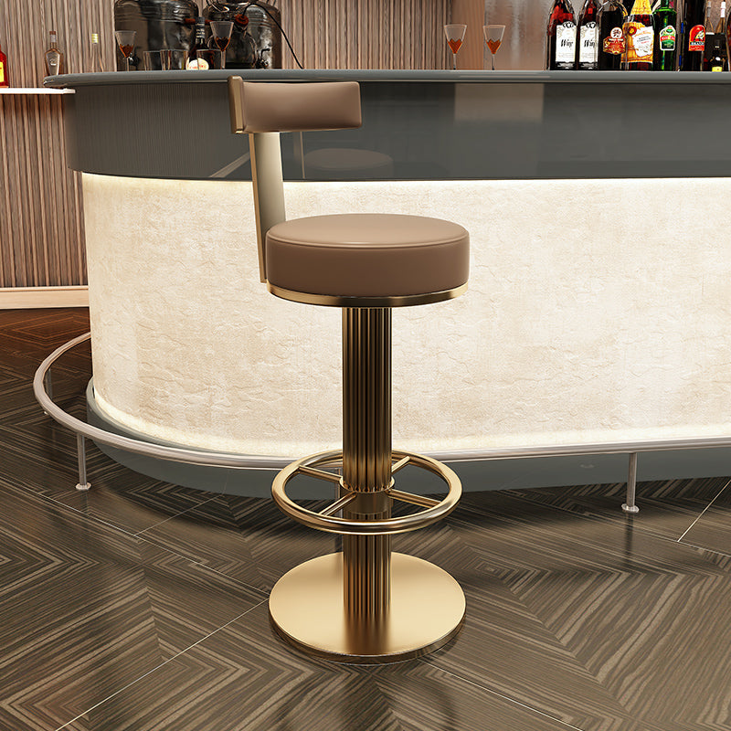 Glam Leather Bar Stool Adjustable Gold Base Counter Stool for Bristol Brown 1 Piece Clearhalo 'Bar Furniture' 'Bar Stools' 'bar_stools' 'furn' 'furn_bar_stools' 'Furniture' 'Kitchen & Dining Furniture' 6663865