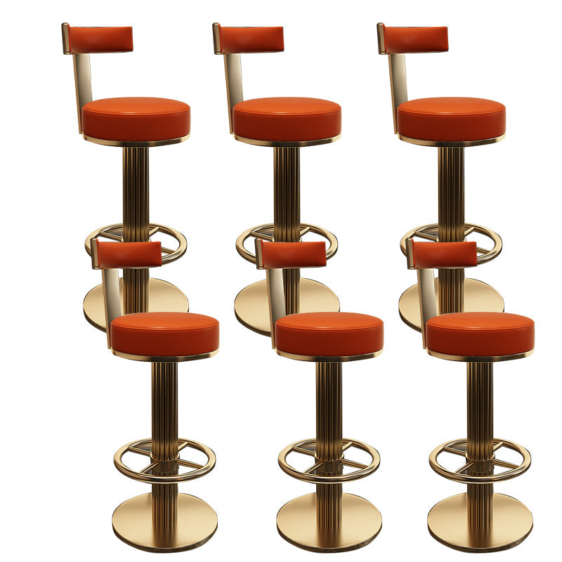 Glam Leather Bar Stool Adjustable Gold Base Counter Stool for Bristol Orange 6 Piece Set Clearhalo 'Bar Furniture' 'Bar Stools' 'bar_stools' 'furn' 'furn_bar_stools' 'Furniture' 'Kitchen & Dining Furniture' 6663886