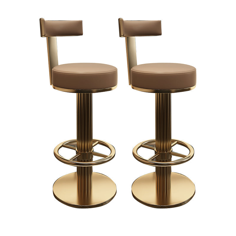 Glam Leather Bar Stool Adjustable Gold Base Counter Stool for Bristol Brown 2 Piece Set Clearhalo 'Bar Furniture' 'Bar Stools' 'bar_stools' 'furn' 'furn_bar_stools' 'Furniture' 'Kitchen & Dining Furniture' 6663888
