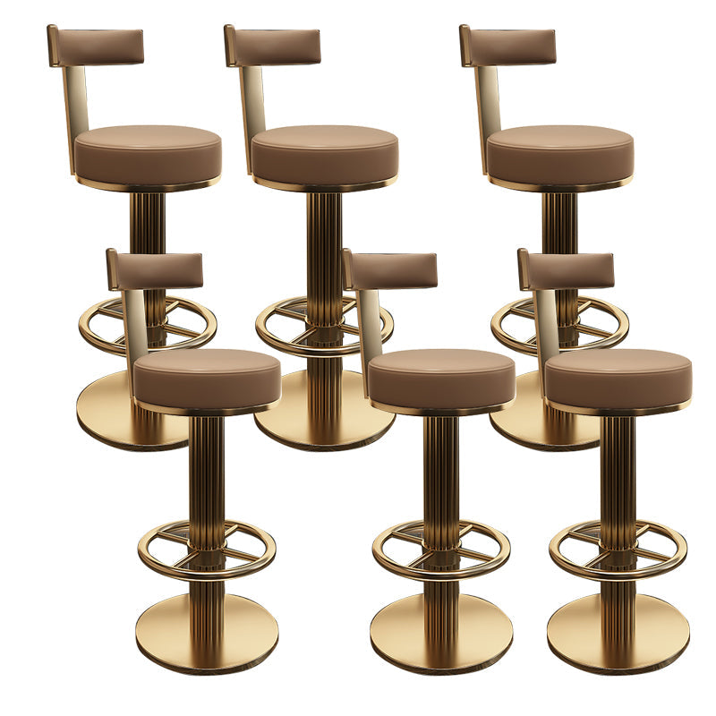Glam Leather Bar Stool Adjustable Gold Base Counter Stool for Bristol Brown 6 Piece Set Clearhalo 'Bar Furniture' 'Bar Stools' 'bar_stools' 'furn' 'furn_bar_stools' 'Furniture' 'Kitchen & Dining Furniture' 6663890