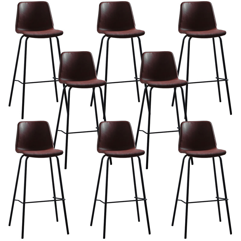 Faux Leather Dining Stools Armless Bucket Bar Stools with Footrest