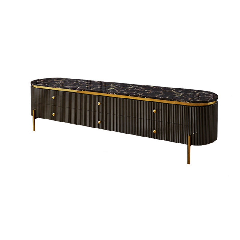 Marble Top TV Stand Modern Style Oval TV Cabinet with Drawers Black Clearhalo 'furn' 'furn_tv_stands_entertainment_centers' 'Furniture' 'Living Room Furniture' 'TV Stands & Entertainment Centers' 'TV Stands & Media Storage Furniture' 'tv_stands_entertainment_centers' 6664580