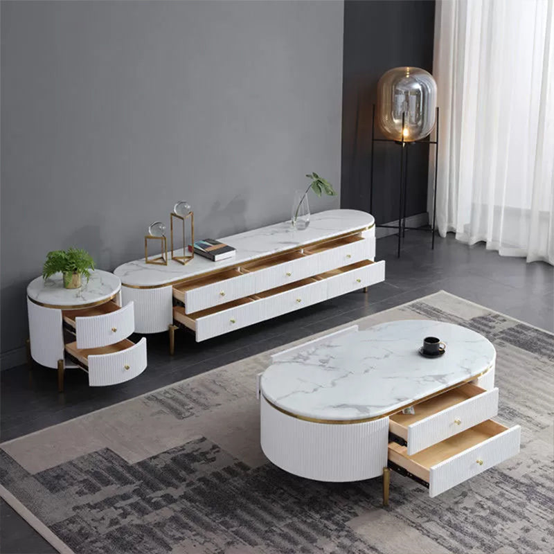 Marble Top TV Stand Modern Style Oval TV Cabinet with Drawers Clearhalo 'furn' 'furn_tv_stands_entertainment_centers' 'Furniture' 'Living Room Furniture' 'TV Stands & Entertainment Centers' 'TV Stands & Media Storage Furniture' 'tv_stands_entertainment_centers' 6664581