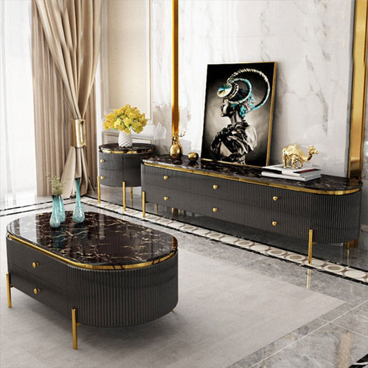 Marble Top TV Stand Modern Style Oval TV Cabinet with Drawers Clearhalo 'furn' 'furn_tv_stands_entertainment_centers' 'Furniture' 'Living Room Furniture' 'TV Stands & Entertainment Centers' 'TV Stands & Media Storage Furniture' 'tv_stands_entertainment_centers' 6664582