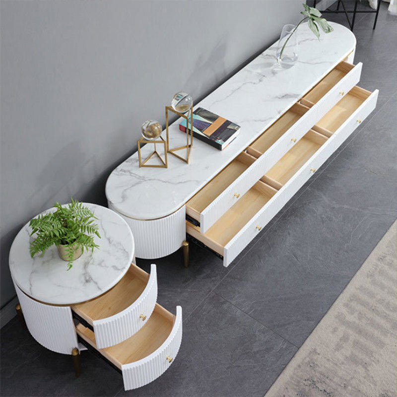Marble Top TV Stand Modern Style Oval TV Cabinet with Drawers Clearhalo 'furn' 'furn_tv_stands_entertainment_centers' 'Furniture' 'Living Room Furniture' 'TV Stands & Entertainment Centers' 'TV Stands & Media Storage Furniture' 'tv_stands_entertainment_centers' 6664583