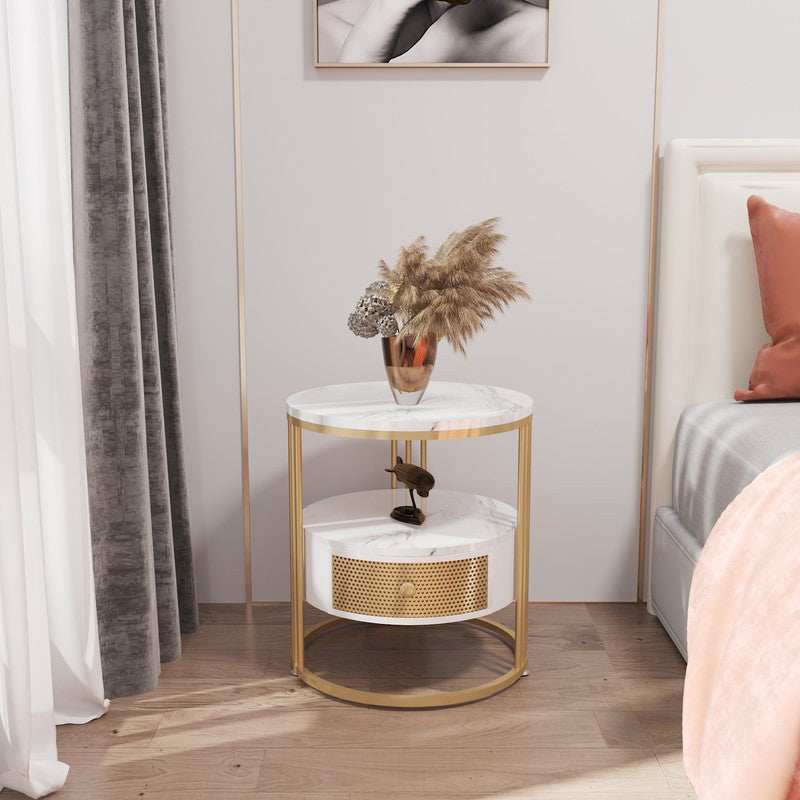 Modern Accent Table Nightstand Open Storage Nightstand with Drawer 16"L x 16"W x 22"H Gold 1 Piece Clearhalo 'Bedroom Furniture' 'furn' 'furn_night_stand' 'Furniture' 'night_stand' 'Nightstands' 6664741
