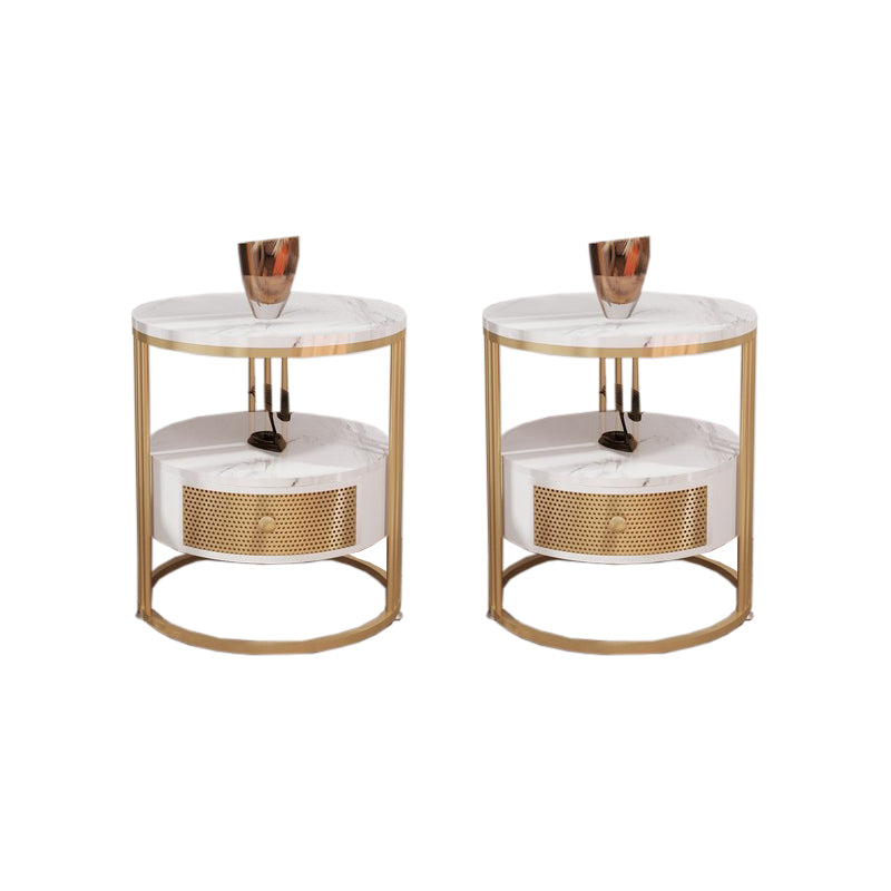Modern Accent Table Nightstand Open Storage Nightstand with Drawer Gold 2 Piece Set Clearhalo 'Bedroom Furniture' 'furn' 'furn_night_stand' 'Furniture' 'night_stand' 'Nightstands' 6664742