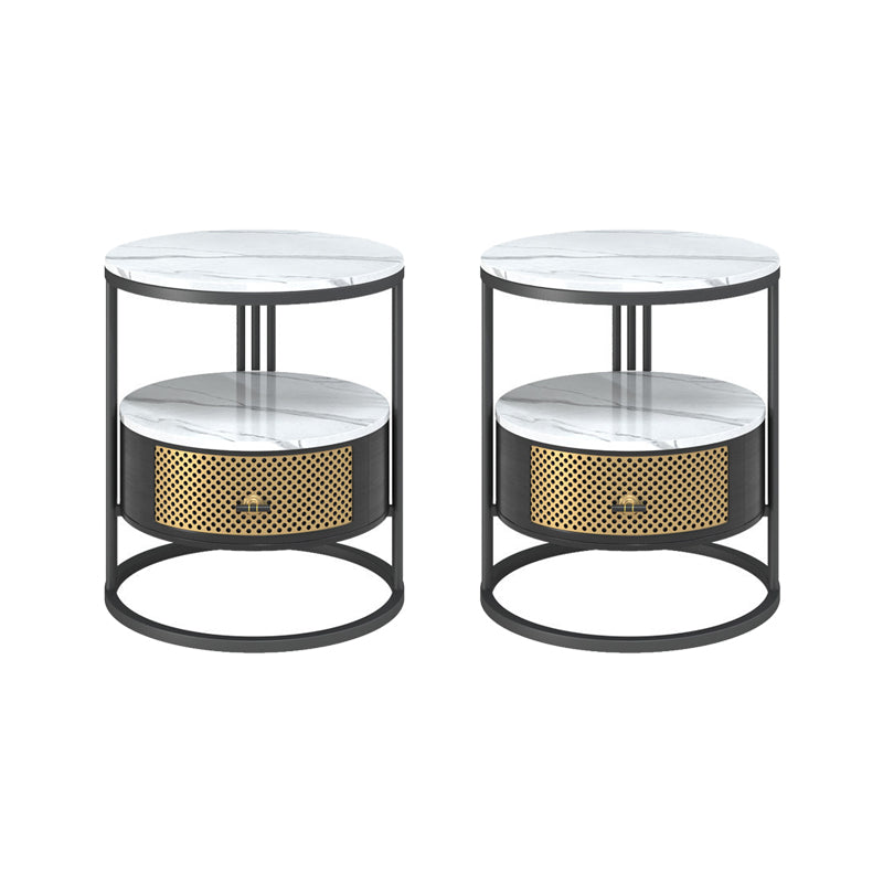 Modern Accent Table Nightstand Open Storage Nightstand with Drawer Black 2 Piece Set Clearhalo 'Bedroom Furniture' 'furn' 'furn_night_stand' 'Furniture' 'night_stand' 'Nightstands' 6664744