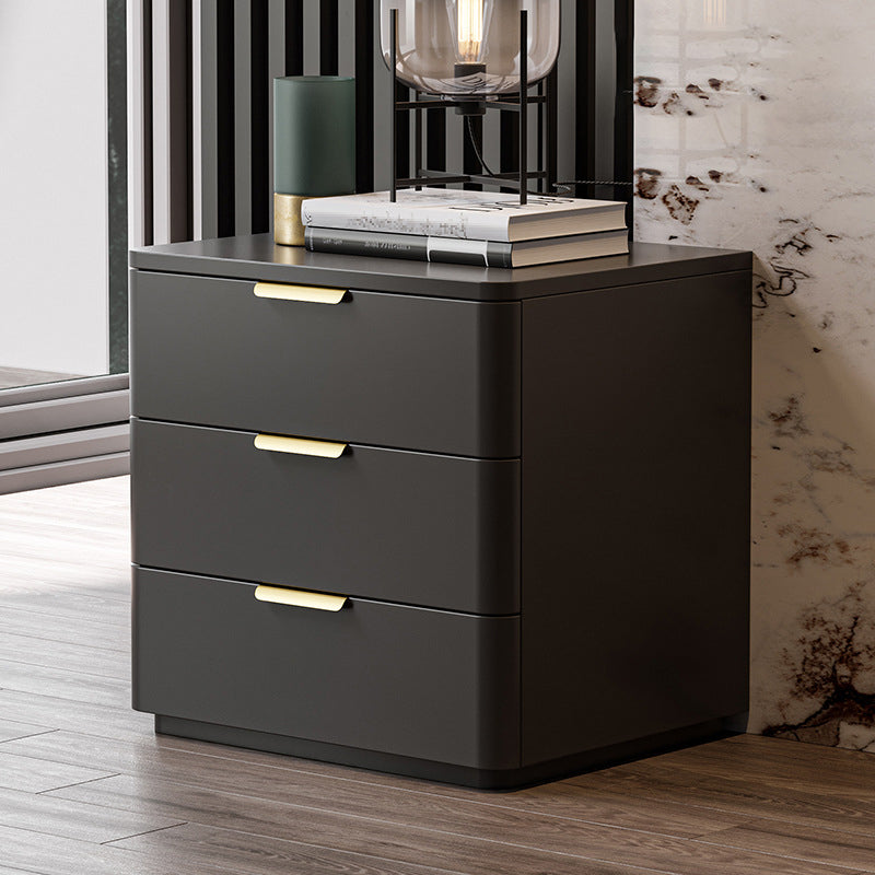 Contemporary Accent Table Nightstand Leather Nightstand with 3 Drawers