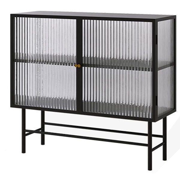 Modern Metal China Cabinet Glass Doors Storage Cabinet for Dining Room 39"L x 14"W x 35"H Black Clearhalo 'Display & China Cabinets' 'display_china_cabinets' 'furn' 'furn_display_china_cabinets' 'Furniture' 'Kitchen & Dining Furniture' 6665008